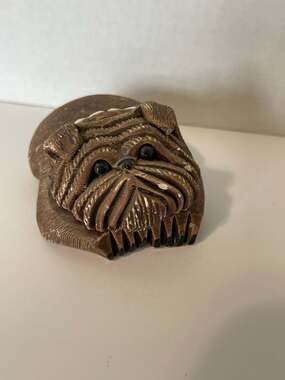Vintage Artesania Rinconada Ceramic Bulldog Figurine with Flower Collar